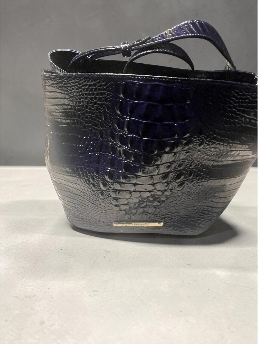 Brahmin Deep Navy Blue Melbourne Leather Bucket Shoulder Bag NWOT